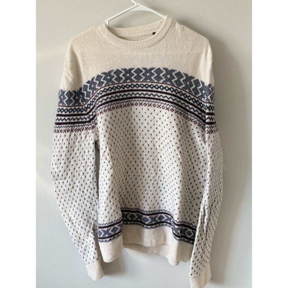 Barbour Mens Large Fits Like XL 100% Wool Sweater Fair Isle Blue White See Descr - Picture 4 of 14